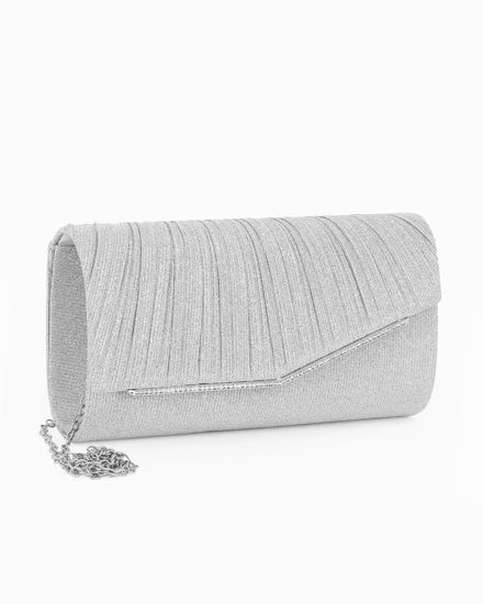 Immagine di DIVAS - Pochette argento glitterata con patta dettaglio strass