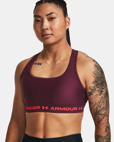 Immagine di UNDER ARMOUR - Top bordeaux ultra aderente in tessuto traspirante con banda logo rosa