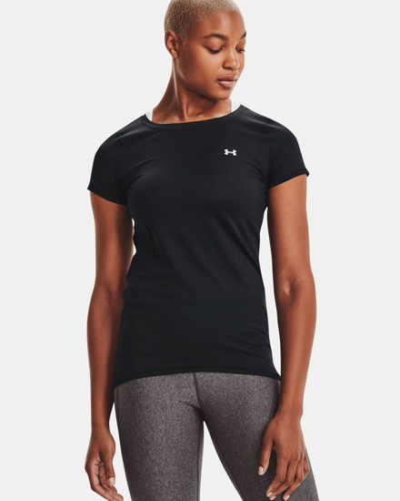 Immagine di UNDER ARMOUR - T shirt da donna nera in tessuto traspirante con logo bianco