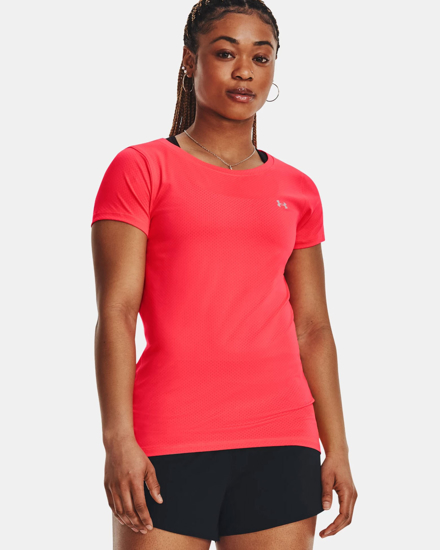 Immagine di UNDER ARMOUR - T shirt da donna rossa in tessuto traspirante con logo bianco