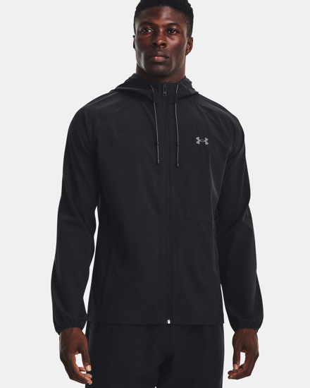 Immagine di UNDER ARMOUR - Giacca da uomo nera idroprepellente antivento con zip frontale e cappuccio