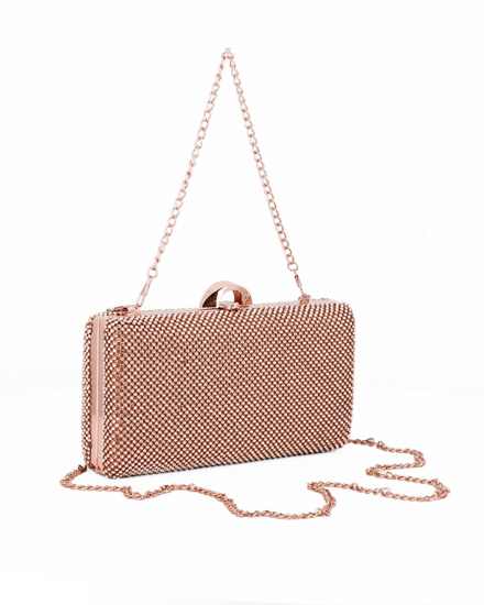 Immagine di DIVAS - Clutch rose gold ricoperta di strass e con chiusura metallica