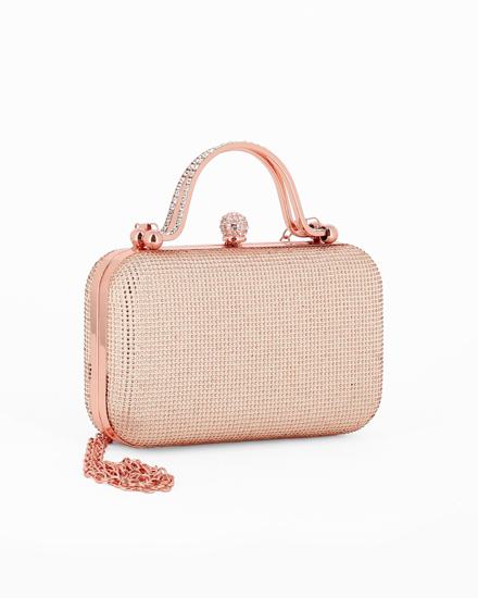 Immagine di DIVAS - Pochette rose gold con strass, manici e chiusura gioiello