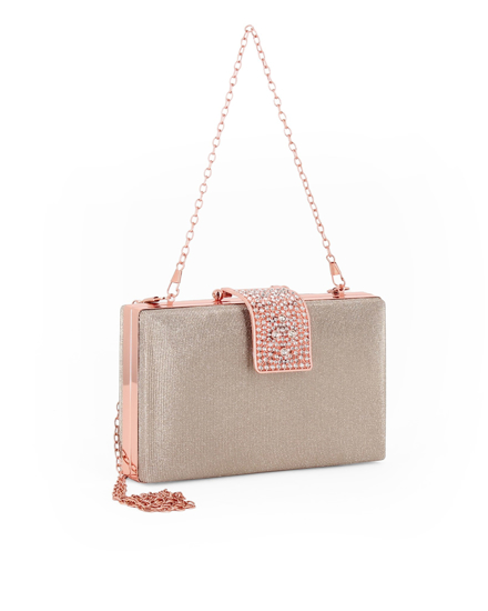 Immagine di DIVAS - Clutch glitterata champagne con chiusura gioiello