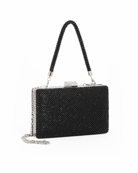 Immagine di DIVAS - Clutch nera con strass e manico in strass removibile