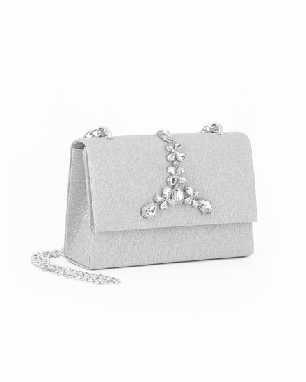 Immagine di MISS GLOBO - Pochette argento in lurex con accessorio gioiello sulla patta