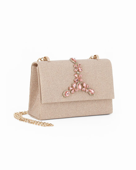 Immagine di MISS GLOBO - Pochette rosegold in lurex con accessorio gioiello sulla patta
