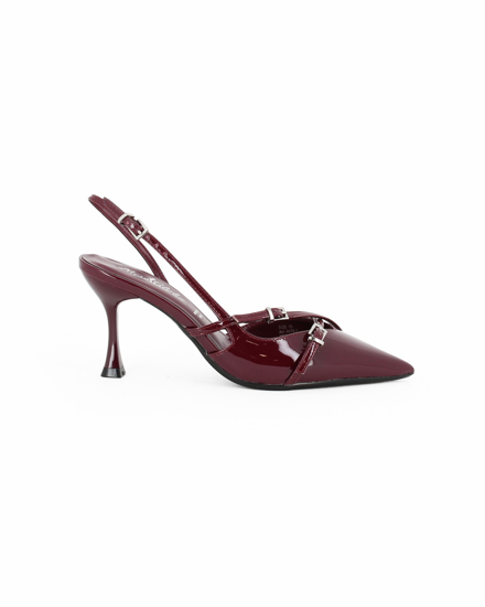 Immagine di MISS GLOBO - Décolleté slingback borgogna in vernice con sottopiede in memory foam e dettaglio cinturini incrociati, tacco 7,5CM