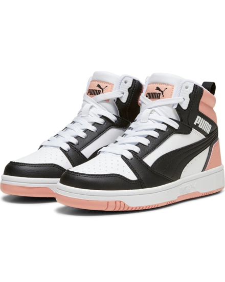 Immagine di PUMA - Sneaker alta da ragazza bianca e nera con dettagli rosa, numerata 36/39 - REBOUND V6 MID JR