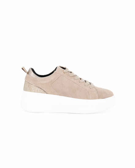 Immagine di MISS GLOBO - Scarpa sneakers beige scamosciata in VERA PELLE con lacci