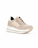 Immagine di MISS GLOBO - Scarpa sneakers beige scamosciata in VERA PELLE con zeppa, lacci e zip laterale