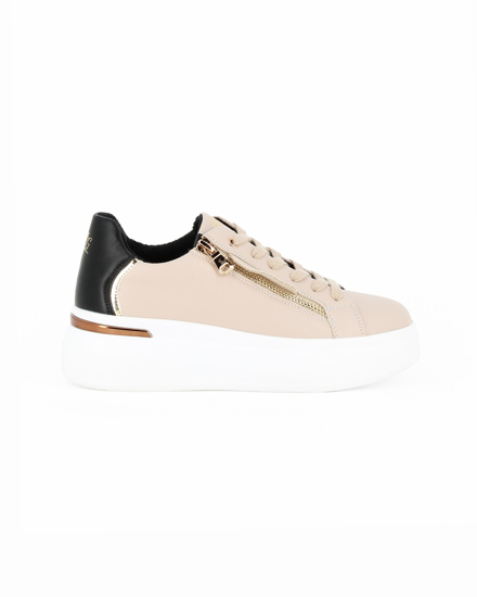 Immagine di MISS GLOBO - Scarpa sneakers beige in VERA PELLE con lacci e zip laterale