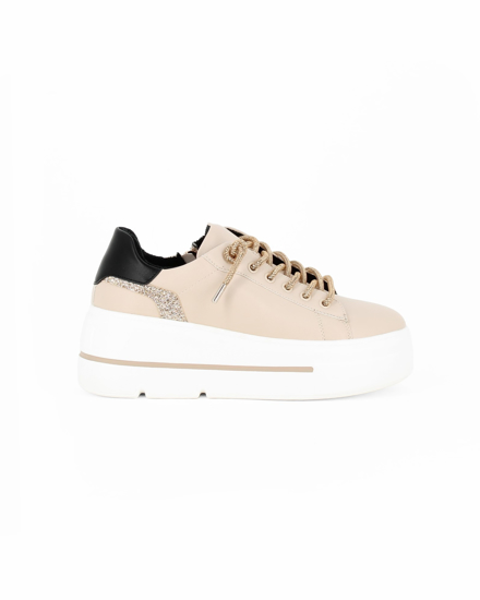 Immagine di MISS GLOBO - Sneakers beige con zip laterale e lacci con strass