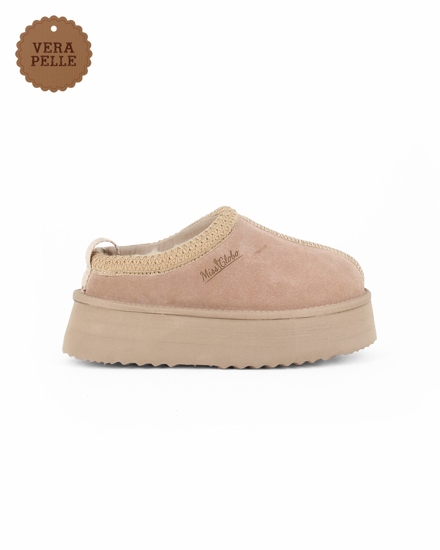 Immagine di MISS GLOBO - Scarpa beige in VERA PELLE con pelliccia interna