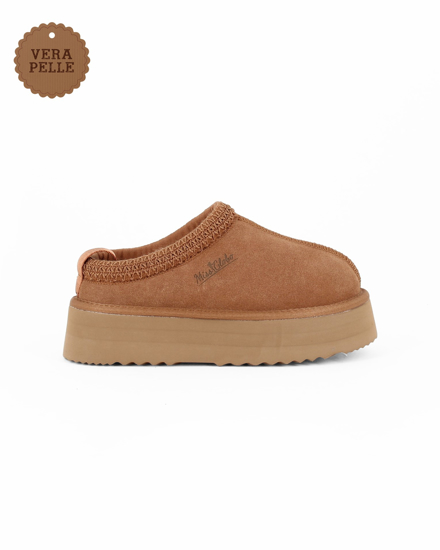Immagine di MISS GLOBO - Scarpa camel in VERA PELLE con pelliccia interna