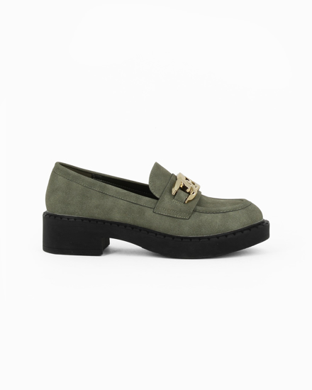 Immagine di ENRICO COVERI - Mocassino verde con catena oro, tacco 4CM