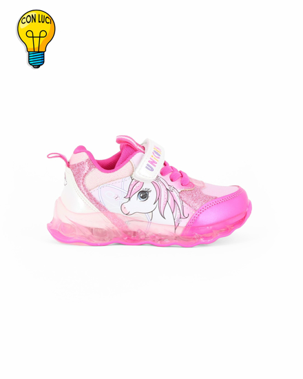 Immagine di UNICORNO - Sneakers rosa da bimba con luci e strappo