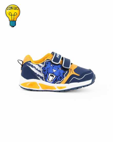 Immagine di PANTHER - Sneakers blu e gialla da bimbo con luci e strappi