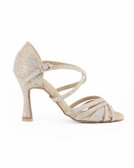 Immagine di GLOBODANCE - Scarpa da ballo platino in lurex con sottopiede in memory foam e strass, tacco 8,5CM