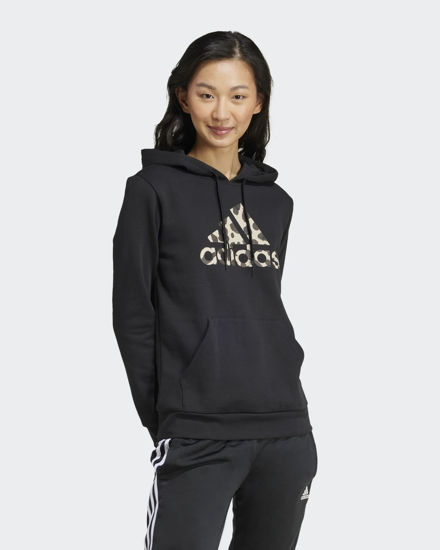 Immagine di ADIDAS - FELPA NERA DA DONNA CON CAPPUCCIO E STAMPA ANIMALIER IW5152