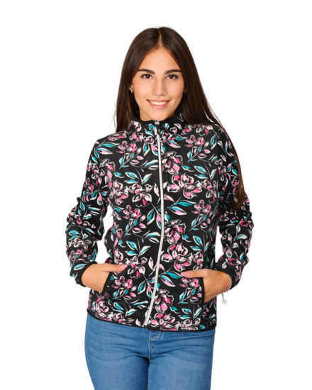 Immagine di ON SPIRIT - Pile nero stampa floreale con cappuccio e zip frontale da donna - AD01592 NADIA