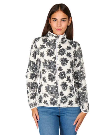 Immagine di ON SPIRIT - Pile bianco stampa floreale con cappuccio e zip frontale da donna - AD01591 NICLA