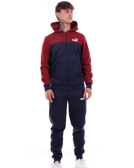 Immagine di PUMA - Tuta completa da uomo rosso e blu con zip frontale e pantalone blu con elastico alla vita