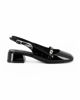 Immagine di MY JEWELS - Ballerina slingback nera in vernice con punta quadrata e cinturino frontale, tacco 3,5CM