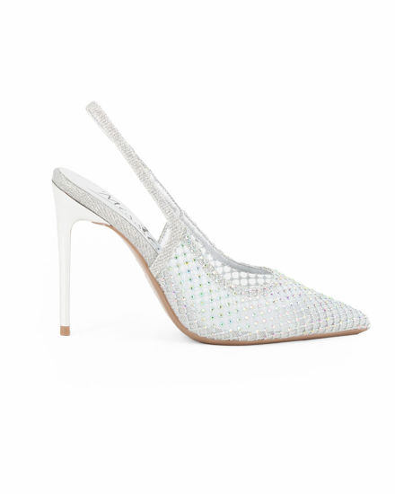 Immagine di MISS GLOBO - Décolleté slingback argento a rete con strass, tacco 10CM