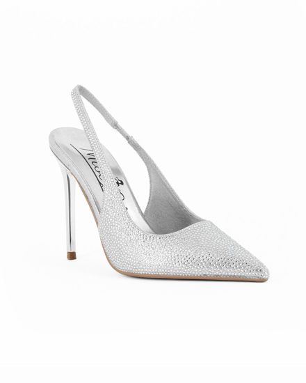 Immagine di MISS GLOBO - Décolleté slingback argento rivestita di strass, tacco 10,5CM