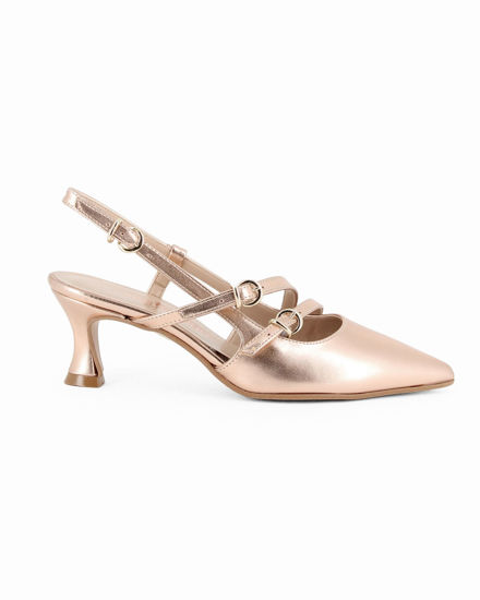 Immagine di MISS GLOBO - Dècolleté slingback cipria laminato con cinturini frontali, tacco 5,5CM - MADE IN ITALY