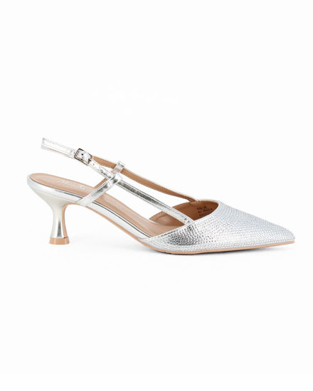 Immagine di MISS GLOBO - Décolleté slingback argento con sottopiede in VERA PELLE memory foam e punta con strass, tacco 5,5CM