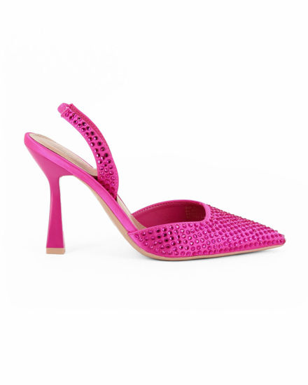 Immagine di MISS GLOBO - Décolleté slingback fuxia con strass e sottopiede in VERA PELLE memory foam, tacco 9,5CM