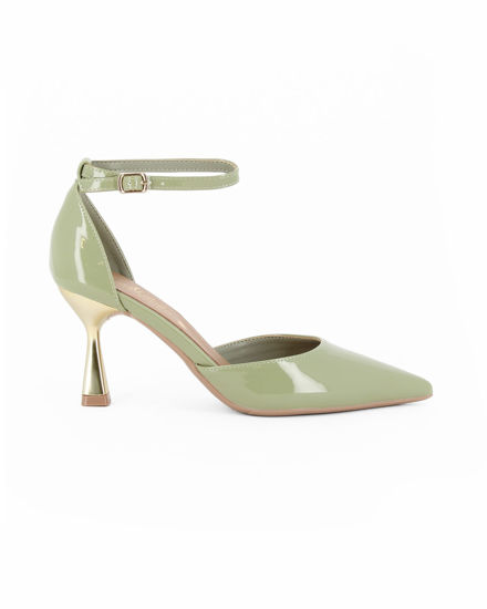Immagine di MISS GLOBO - Décolleté verde chiaro in vernice con sottopiede in VERA PELLE e cinturino alla caviglia, tacco 7,5CM
