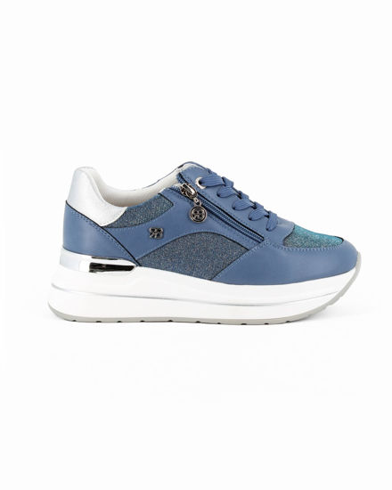 Immagine di RENATO BALESTRA - Scarpa sneakers blu con soletta estraibile in VERA PELLE, lacci e zip laterale