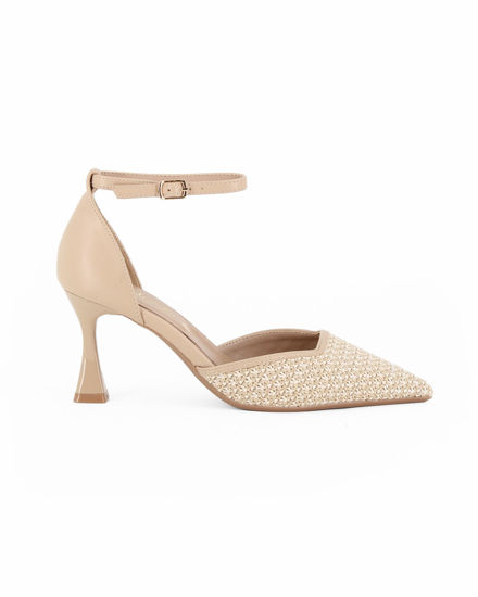 Immagine di MISS GLOBO - Décolleté beige con punta intrecciata, sottopiede in VERA PELLE e cinturino alla caviglia, tacco 7CM