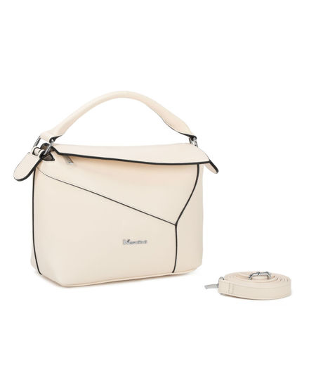 Immagine di NARDINI - Borsa un manico beige con patta diagonale e tasca posteriore, tracolla removibile