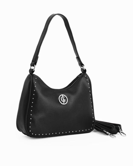 Immagine di CORTINA POLO STYLE - Borsa a spalla nera con dettaglio borchie, tracolla removibile