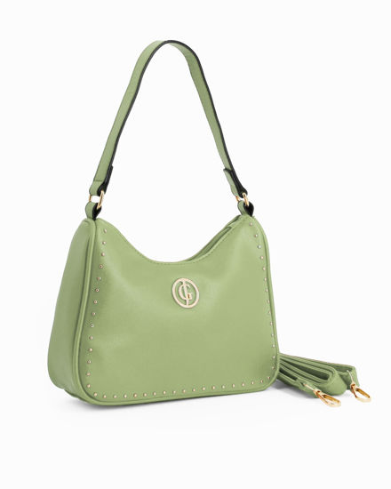 Immagine di CORTINA POLO STYLE - Borsa a spalla verde con dettaglio borchie, tracolla removibile
