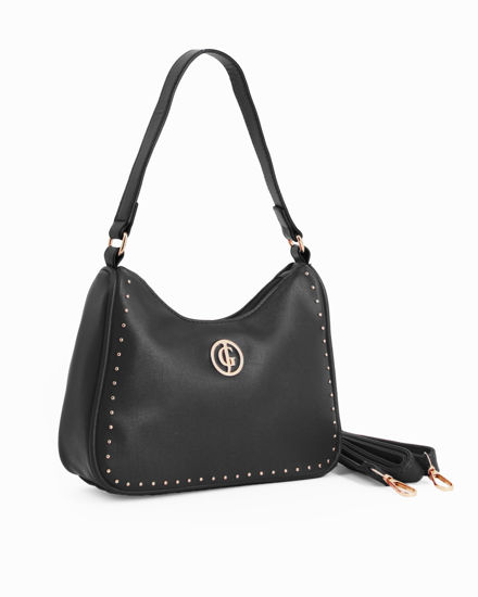 Immagine di CORTINA POLO STYLE - Borsa a spalla nera con dettaglio borchie, tracolla removibile