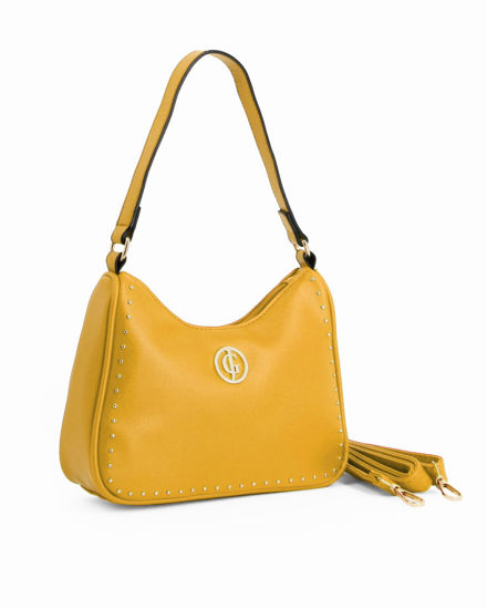 Immagine di CORTINA POLO STYLE - Borsa a spalla gialla con dettaglio borchie, tracolla removibile