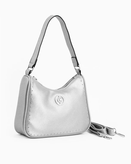 Immagine di CORTINA POLO STYLE - Borsa a spalla argento con dettaglio borchie, tracolla removibile