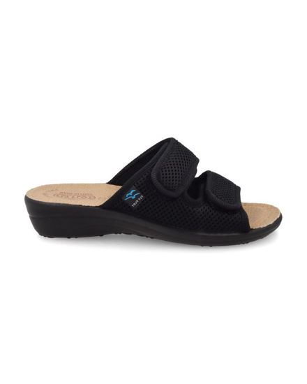 Immagine di FLY FLOT - Ciabatta nera da donna in rete elastica con sottopiede in VERA PELLE e doppio strappo, MADE IN ITALY