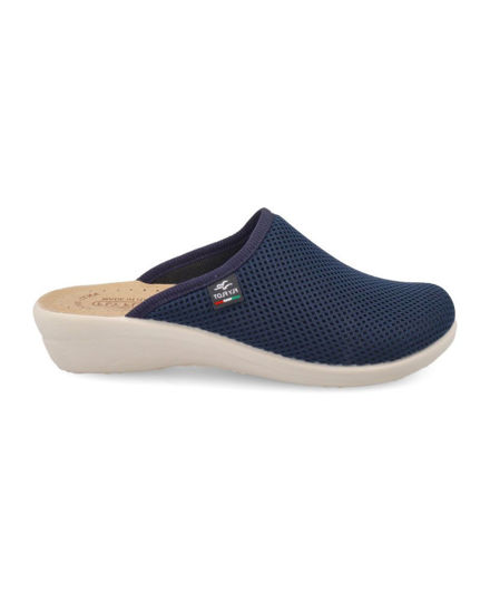 Immagine di FLY FLOT - Ciabatta blu da donna in rete elastica con sottopiede in VERA PELLE, MADE IN ITALY