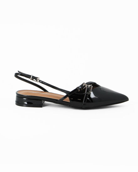 Immagine di MISS GLOBO - Ballerina slingback a punta nera in vernice con cinturini incrociati, tacco 2CM