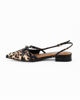 Immagine di MISS GLOBO - Ballerina slingback a punta leopardata in raso con cinturini incrociati, tacco 2CM