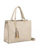Immagine di NARDINI - Borsa shopping beige con tasca posteriore, pennacchio a frange e dettaglio rivetti