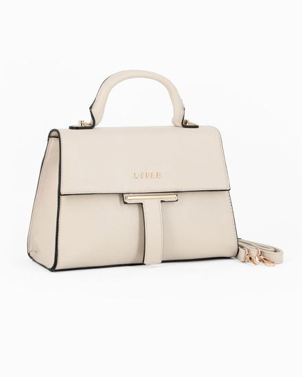Immagine di RIFLE - Borsa a mano beige con patta e tasca posteriore, tracolla removibile