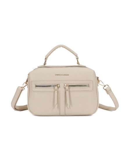 Immagine di ENRICO COVERI - Borsa un manico beige con due scomparti principali e doppia tasca frontale, tracolla removibile