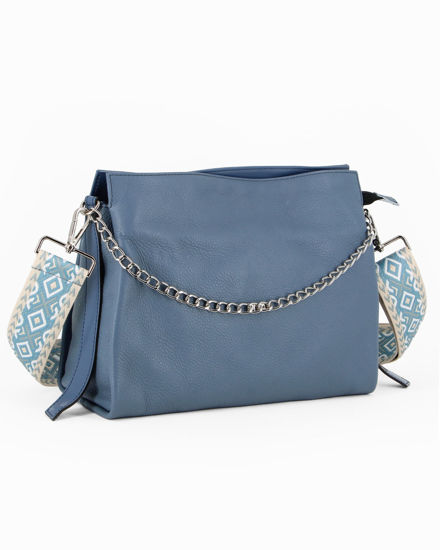 Immagine di DIVAS - Borsa sacca celeste  VERA PELLE con tracolla nastro  - MADE IN ITALY